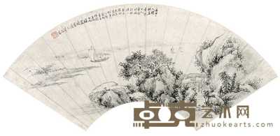 蒙而著 山水 书法扇面 镜心（二开选一） 50×18cm×2